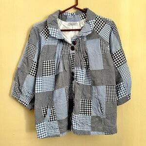 Vintage New Direction Patchwork Jacket, Blue Gingham, 100% Cotton, size Large